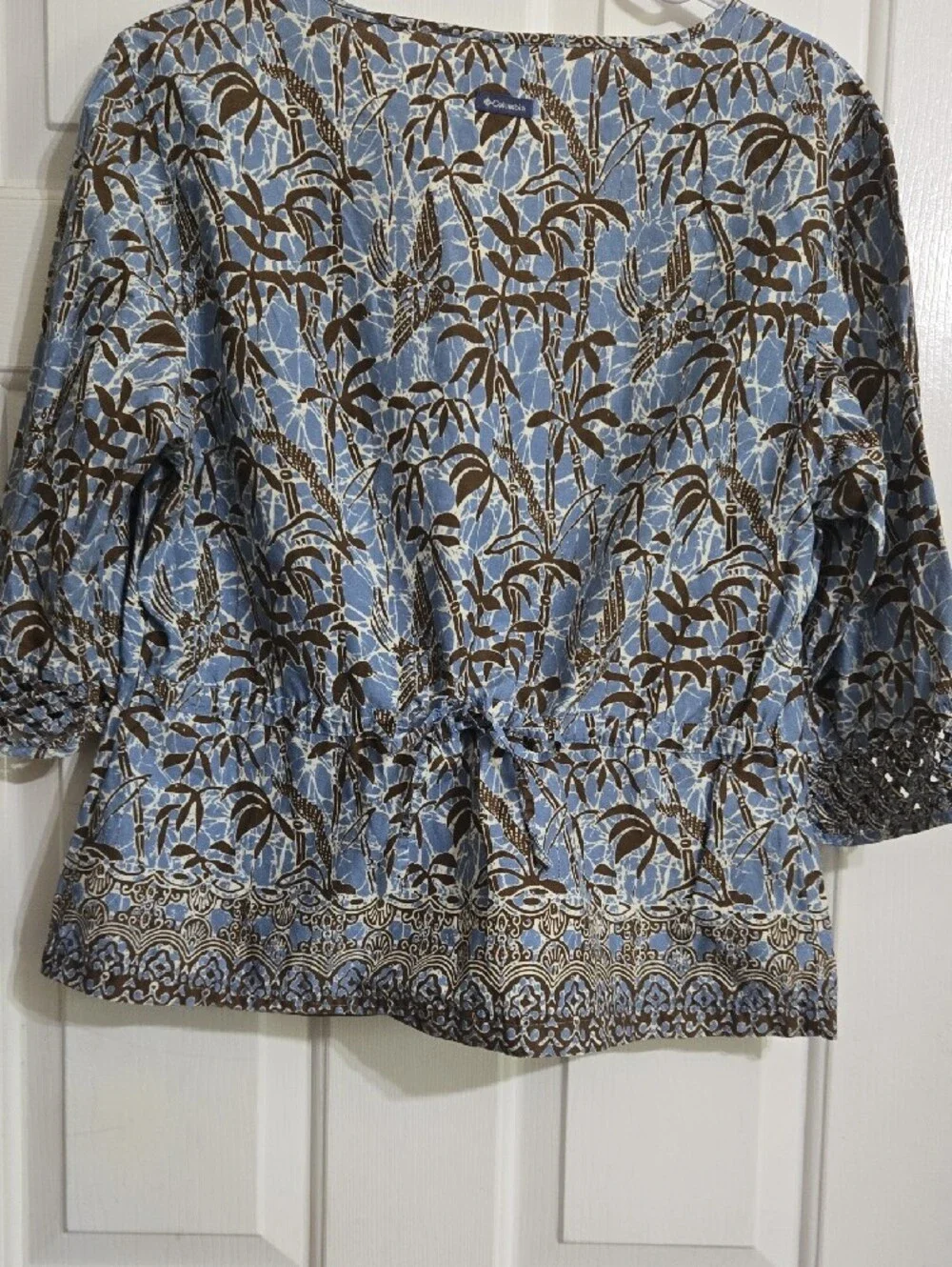 Columbia Light Blue and Brown Printed Relaxed Peasant Top